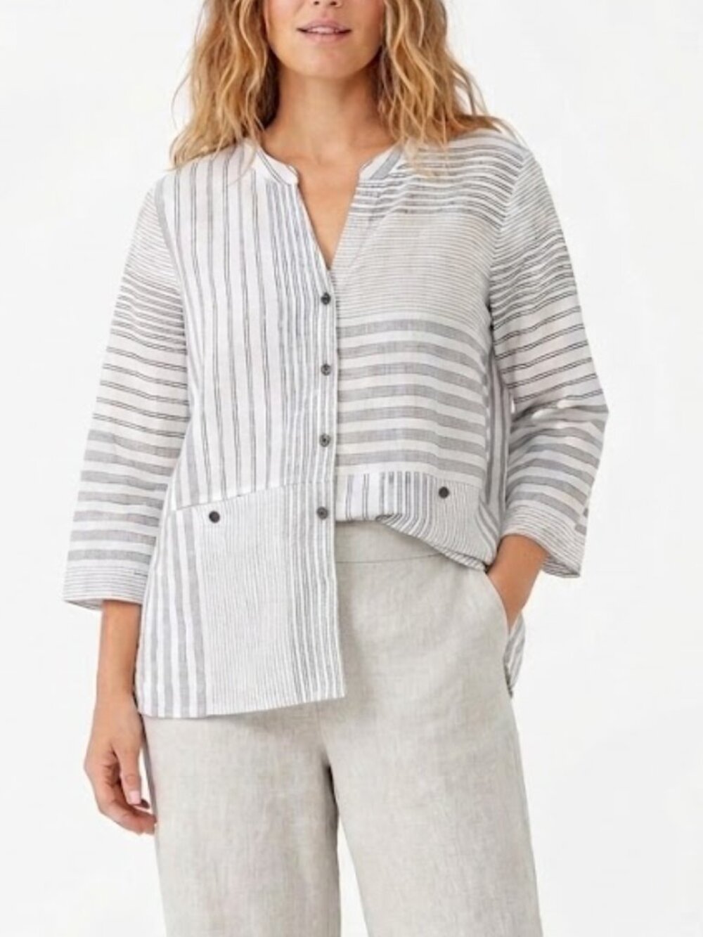Habitat Clothes to Live In Mixed Stripe Button Front Tunic Top Size S